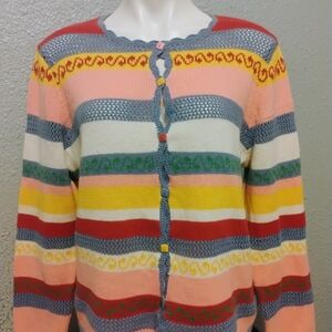 Colorful Striped Women's Sweater Beautiful Breckenridge Top Rainbow Button Up